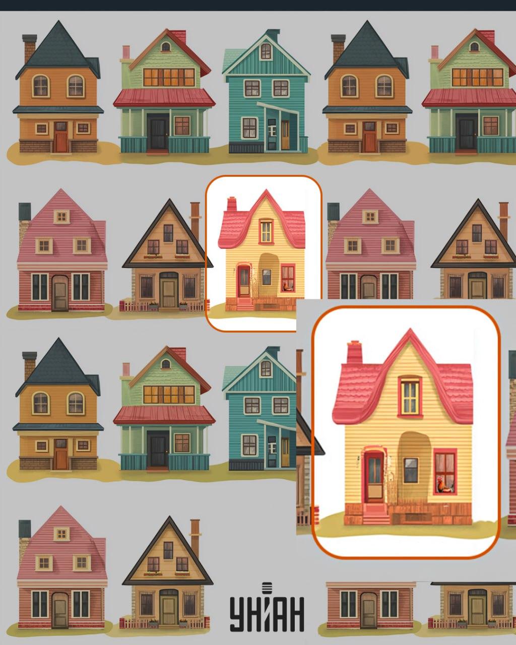 มีไก่ตัวหนึ่งอยู่ที่หน้าต่างบ้านหลังหนึ่ง / ภาพตัดปะของ Moje